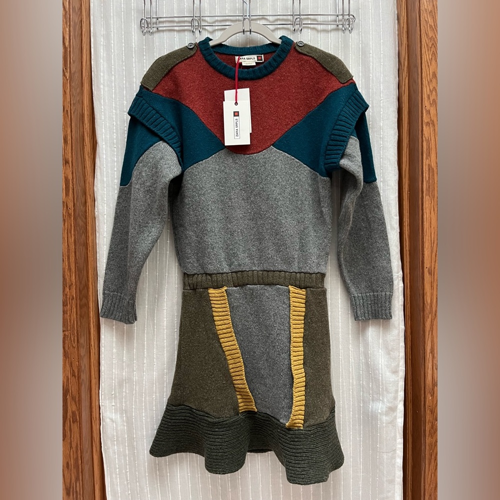 NEW ZARA SRPLS Wool Colorblock Dress Size 12-13 years